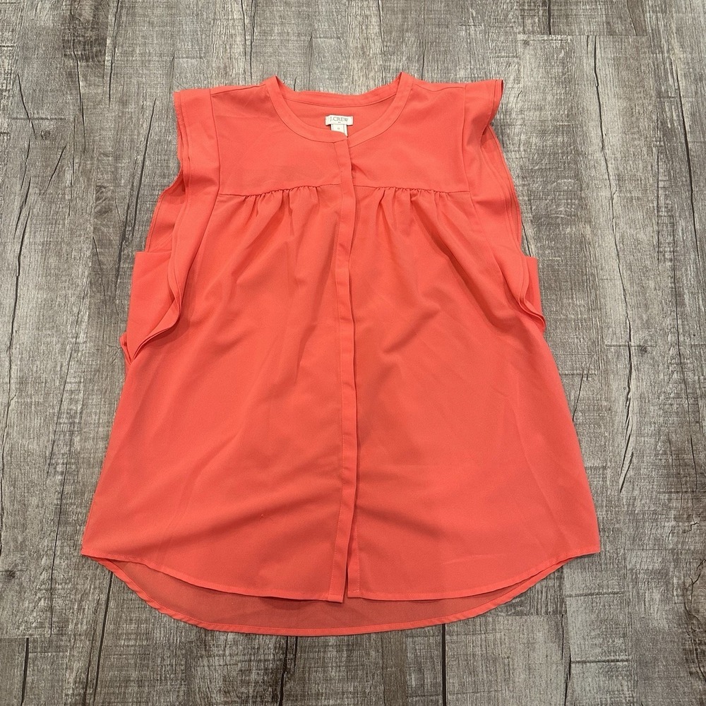 J Crew Coral Orange Button Down Blouse Flutter Sleeve Women's 12‎ Workwear